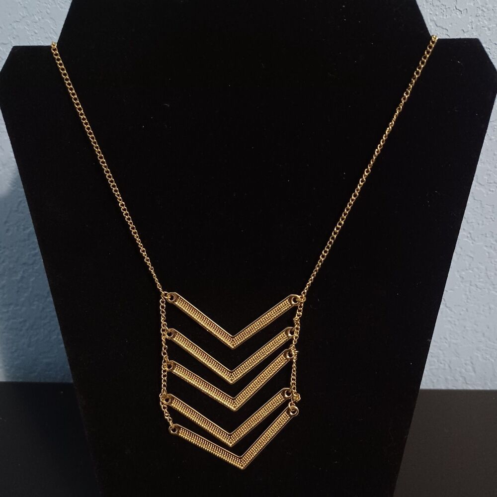 Golden-Toned Chevron Necklace, 22"